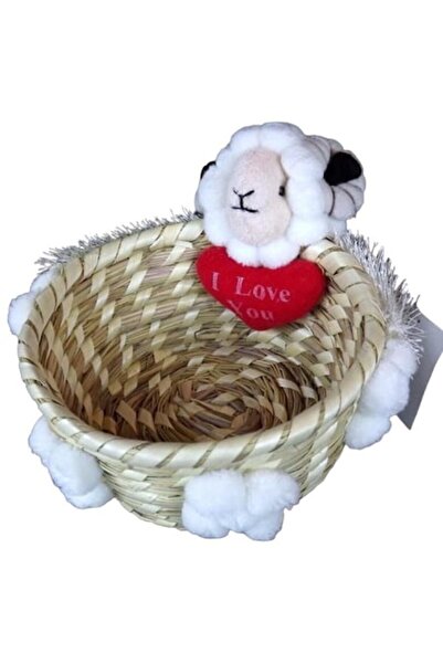 Goliat Raffia Basket with Lamb's Head and Red Heart, 16x7cm