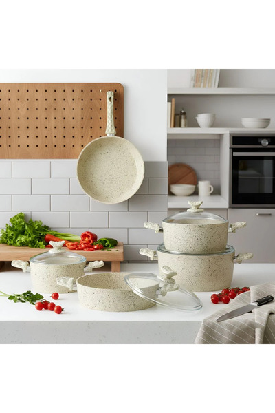Alfa 9-Piece Swiss Stone Granite Cookware Set, Nonstick Forged Aluminium Pots...