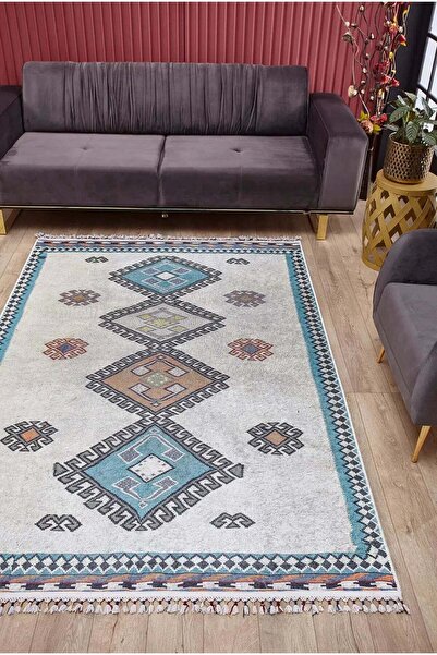 halinet Halı.Net Blue Modern Washable Non-Slip Living Room Carpet Haln-Hln5020