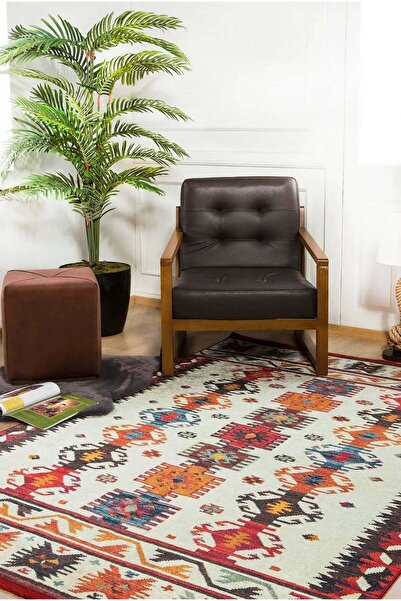 halinet Halı.Net White Ethnic Bohemian Washable Non-Slip Living Room Carpet H...