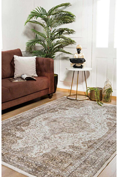 halinet Halı.Net Cream Classic Washable Non-Slip Living Room Carpet Haln-Hln202