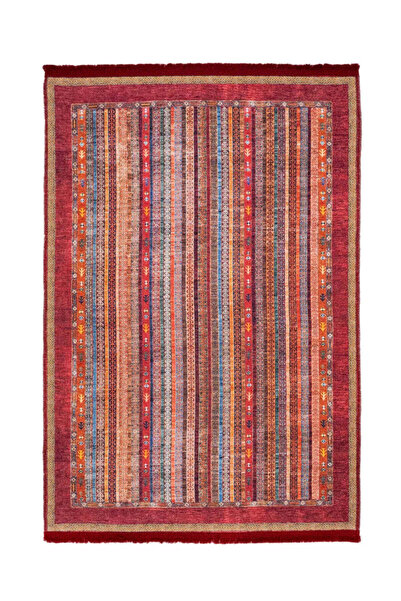 halinet Halı.Net Red Modern Washable Non-Slip Living Room Carpet Pia-Etnik-2409