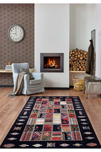 halinet Halı.Net Black Classic Washable Non-Slip Living Room Carpet Haln-Hln820