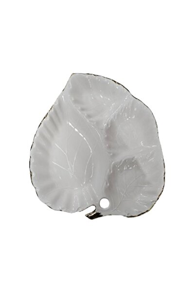 Clini Ceramic Tray 4 compartments 30.5 cm, White with Gold, 0294