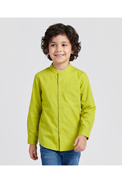 Pine kids Cotton Woven Full Sleeves Mandarin Solid Shirt - Limegreen