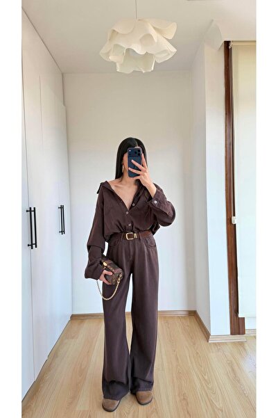 GAUS CO Bitter Brown Elastic Waist Tencel Denim Jumpsuit Gaus-01394