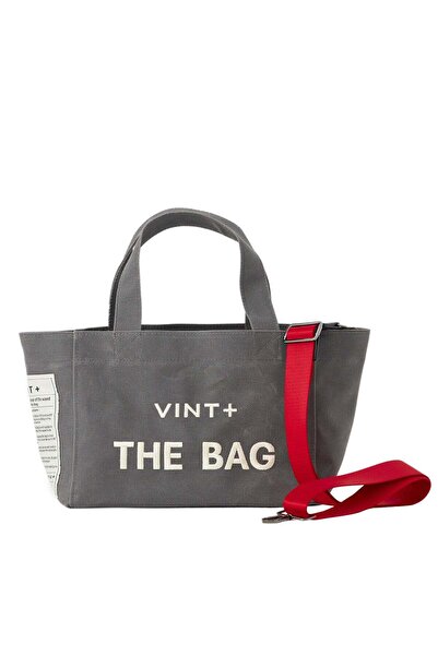 vintplus FERMUARLI MUMLU KANVAS TOTE ÇANTA - KÜÇÜK - KOYU GRİ