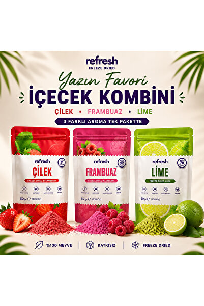 Refresh Chips Yazın Favori 3'lüsü Freeze Dried Toz İçecek 3x50gr | %100 Meyve...