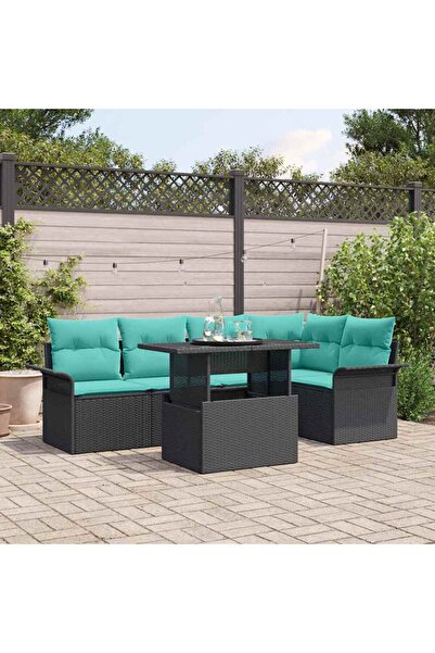 vidaxl Set de canapele pentru gradina cu perna 6 pcs Negru Rattan poli