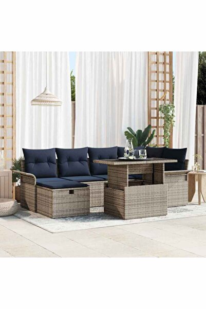vidaxl Set de canapele pentru gradina cu perna 7 pcs Gri Rattan poli