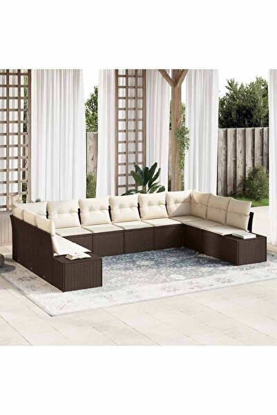 vidaxl Set de canapele pentru gradina cu perna 10 pcs Maro poliratan