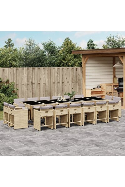 vidaxl Set mobilier gradina cu perne, 17 piese bej combinat poliratan