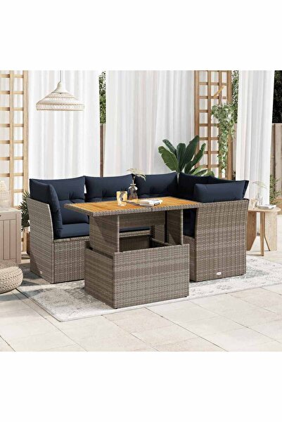 vidaxl Set canapea de gradina cu perne, 5 piese, gri, poliratan