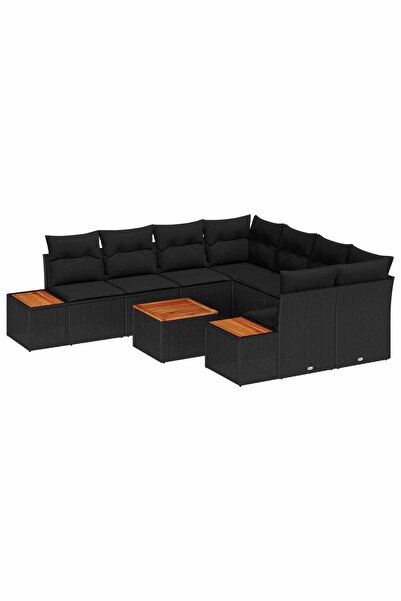 vidaxl Set de canapele pentru gradina cu perna 9 pcs Negru Rattan poli