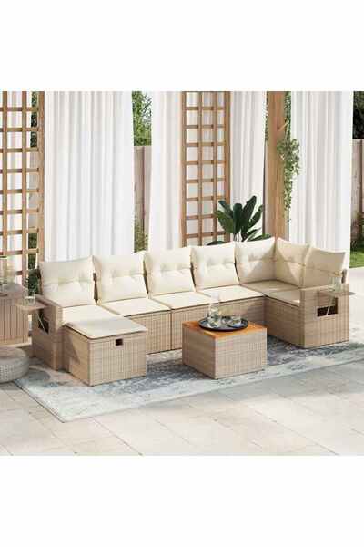 vidaxl Set canapele de gradina, 8 piese, cu perne, bej, poliratan
