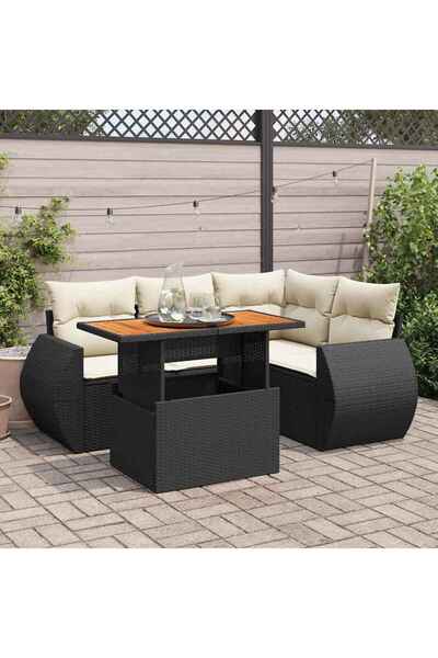 vidaxl Set mobilier de gradina cu perne, 5 piese, negru, poliratan