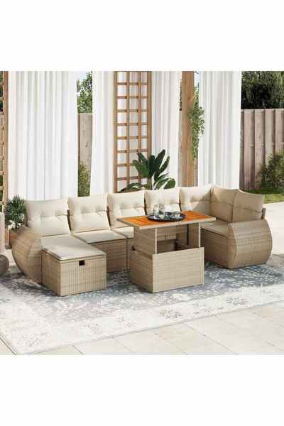 vidaxl Set canapele de gradina cu perne 5 piese bej poliratan/acacia