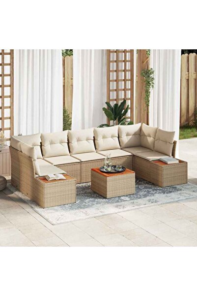 vidaxl Set de canapele pentru gradina cu perna 8 pcs Bej Rattan poli