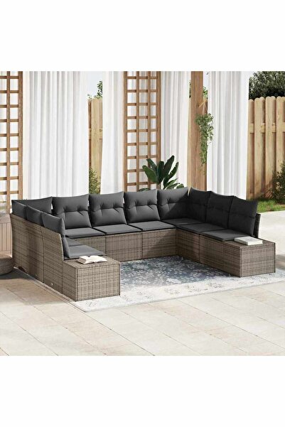 vidaxl Set de canapele pentru gradina cu perna 9 pcs Gri poliratan