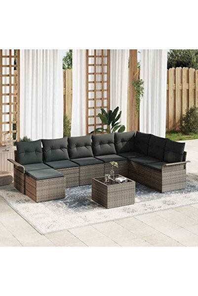 vidaxl Set de canapele pentru gradina cu perna 9 pcs Negru Rattan poli