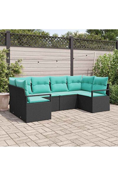 vidaxl Set de canapea cu perna 6 pcs Negru Poli Rattan