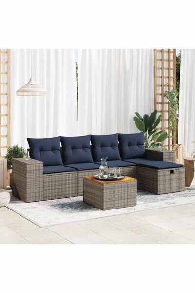 vidaxl Set mobilier gradina cu perne, 6 piese, gri, poliratan