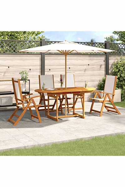 vidaxl Set mobilier de gradina, 5 piese, lemn masiv acacia/textilena