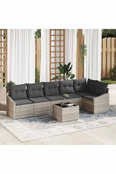 vidaxl Set de canapea cu perna 7 pcs Gri deschis poliratan
