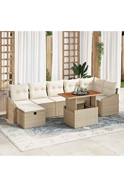 vidaxl Set de canapele pentru gradina cu perna 8 pcs Bej poliratan