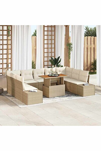 vidaxl Set de canapele pentru gradina 10 pcs Bej Rattan poli