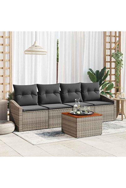 vidaxl Set de canapele pentru gradina cu perna 5 pcs Gri poliratan