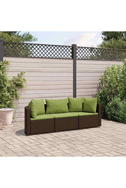 vidaxl Set canapele de gradina cu perne, 3 piese, maro, poliratan
