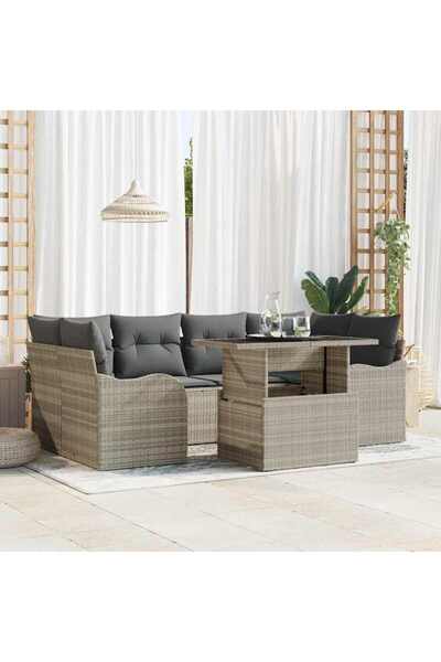 vidaxl Set de canapele pentru gradina 7 pcs Gri deschis Rattan poli