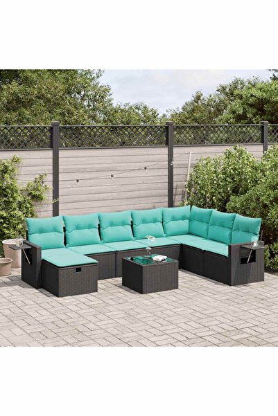 vidaxl Set mobilier de gradina cu perne, 9 piese, negru, poliratan