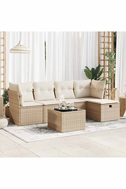 vidaxl Set canapele de gradina cu perne, 6 piese, bej, poliratan