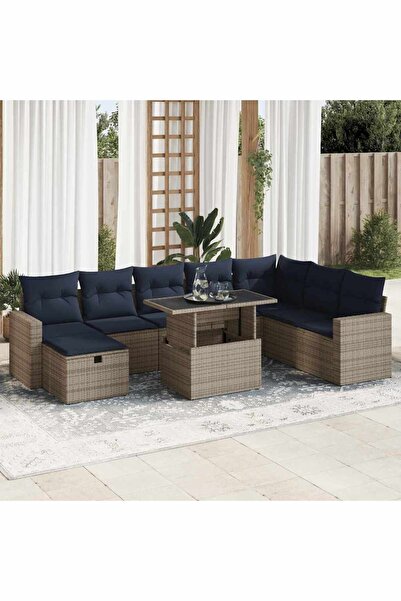 vidaxl Set canapele de gradina cu perne, 9 piese, gri, poliratan