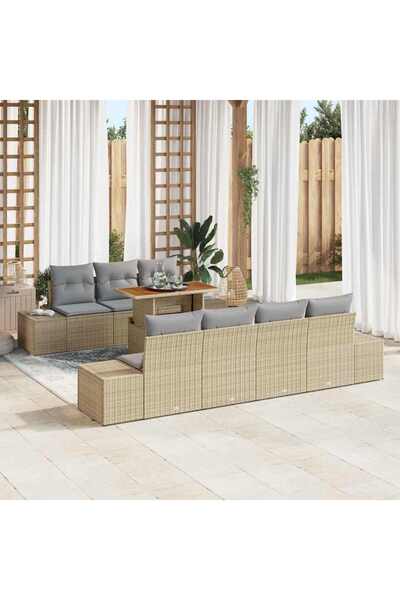 vidaxl Set de canapele pentru gradina 8 pcs Bej Rattan poli