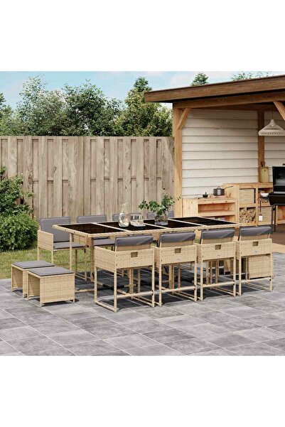 vidaxl Set mobilier gradina cu perne, 13 piese, bej combinat poliratan