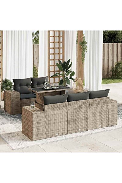 vidaxl Set mobilier gradina cu perne, 6 piese, gri, poliratan