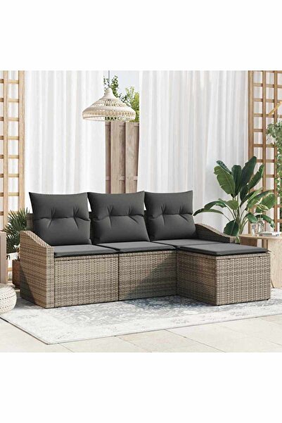 vidaxl Set de canapea cu perna 4 pcs Gri poliratan