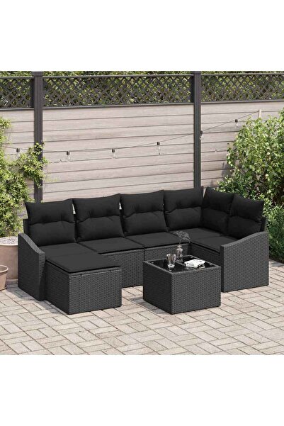 vidaxl Set de canapea cu perna 7 pcs Negru poliratan