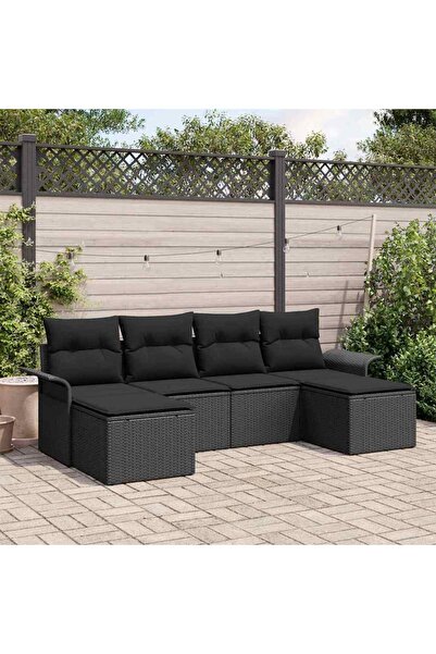 vidaxl Set de canapele pentru gradina 6 pcs Negru poliratan