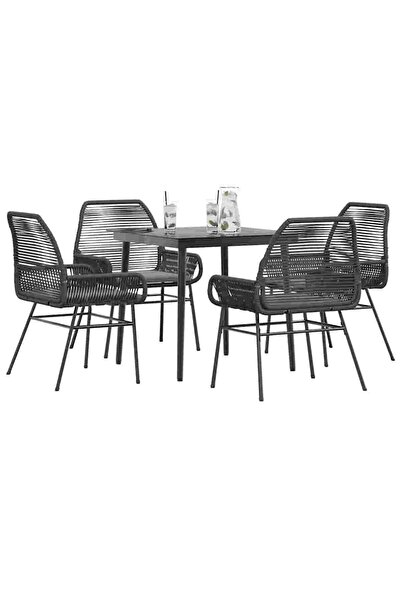 vidaxl Set de sufragerie de gradina 5 piese neagra Sticla Poly Rattan