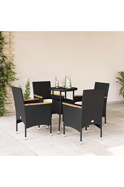 vidaxl Set mobilier de gradina cu perne 5 piese negru poliratan&sticla