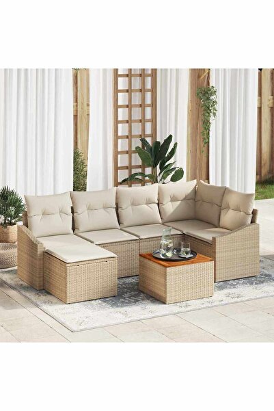 vidaxl Set de canapele pentru gradina 7 pcs Bej È™i crem poliratan