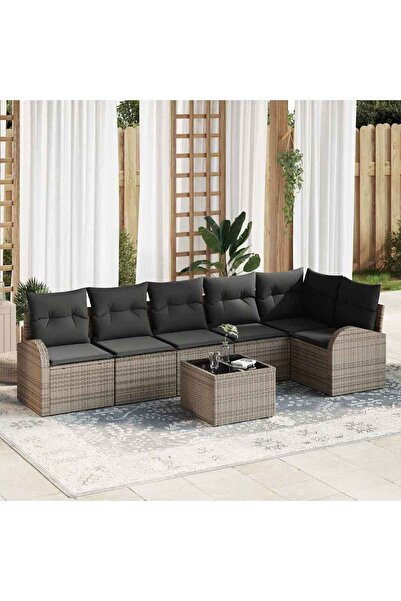 vidaxl Set de canapele pentru gradina cu perna 7 pcs Gri poliratan