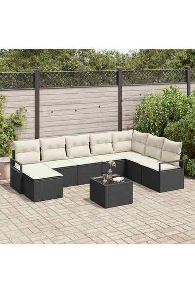 vidaxl Set de canapea cu perna 9 pcs Negru poliratan