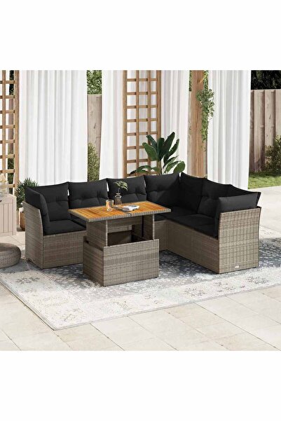 vidaxl Set canapele de gradina, 7 piese, cu perne, gri, poliratan