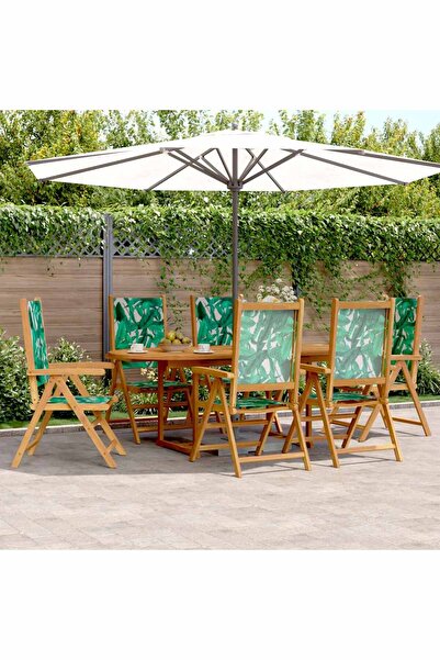 vidaxl Set mobilier de gradina 7 piese textil model frunze/lemn masiv