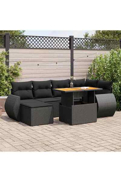 vidaxl Set canapele de gradina cu perne, 7 piese, negru, poliratan